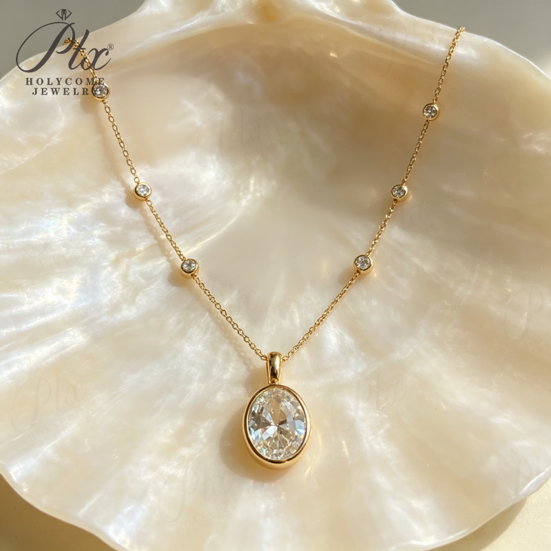 1ct Round Lab Grown Diamond Pendant Necklace D Color VVS1 14K Gold Plated IGI - Image 2