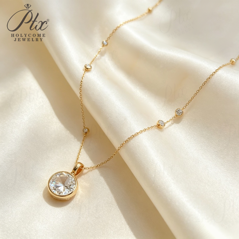 1ct Round Lab Grown Diamond Pendant Necklace D Color VVS1 14K Gold Plated IGI - Image 8