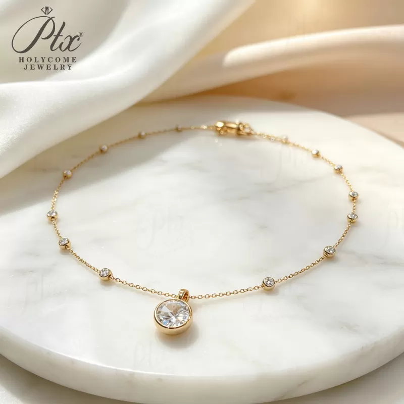1ct Round Lab Grown Diamond Pendant Necklace D Color VVS1 14K Gold Plated IGI - Image 9