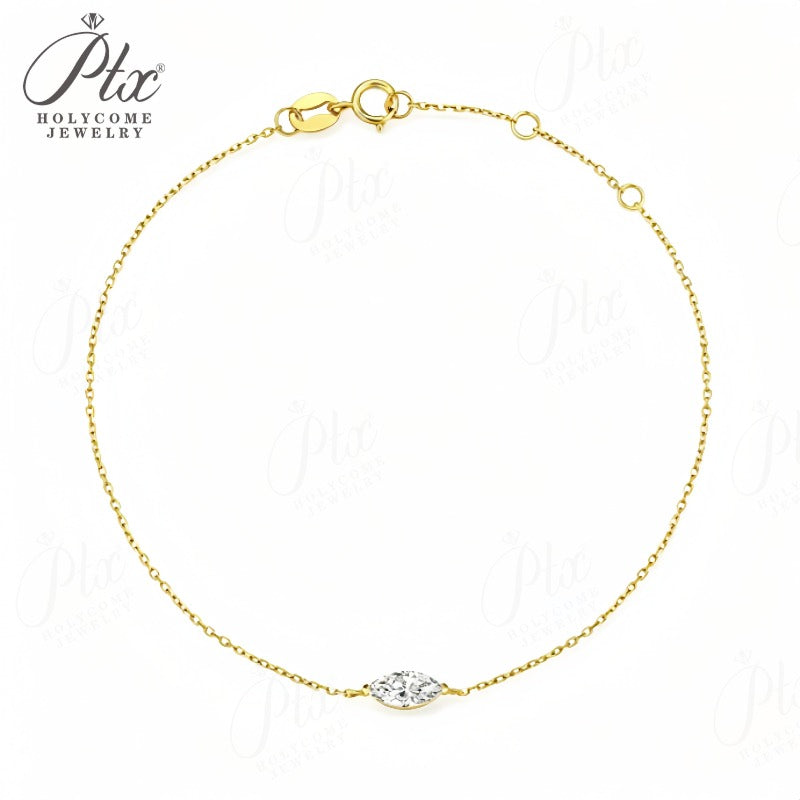 0.3ct Marquise Moissanite Pendant Necklace D Color VVS1 14K Gold Plated IGI