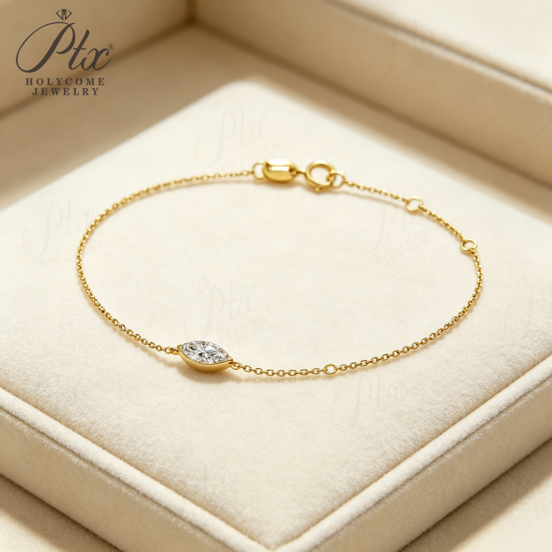 0.3ct Marquise Moissanite Pendant Necklace D Color VVS1 14K Gold Plated IGI - Image 10