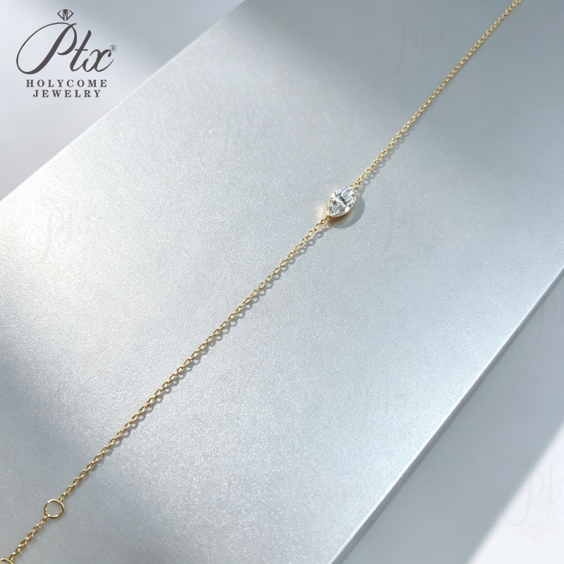 0.3ct Marquise Moissanite Pendant Necklace D Color VVS1 14K Gold Plated IGI - Image 2