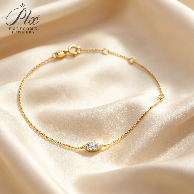 0.3ct Marquise Moissanite Pendant Necklace D Color VVS1 14K Gold Plated IGI - Image 3