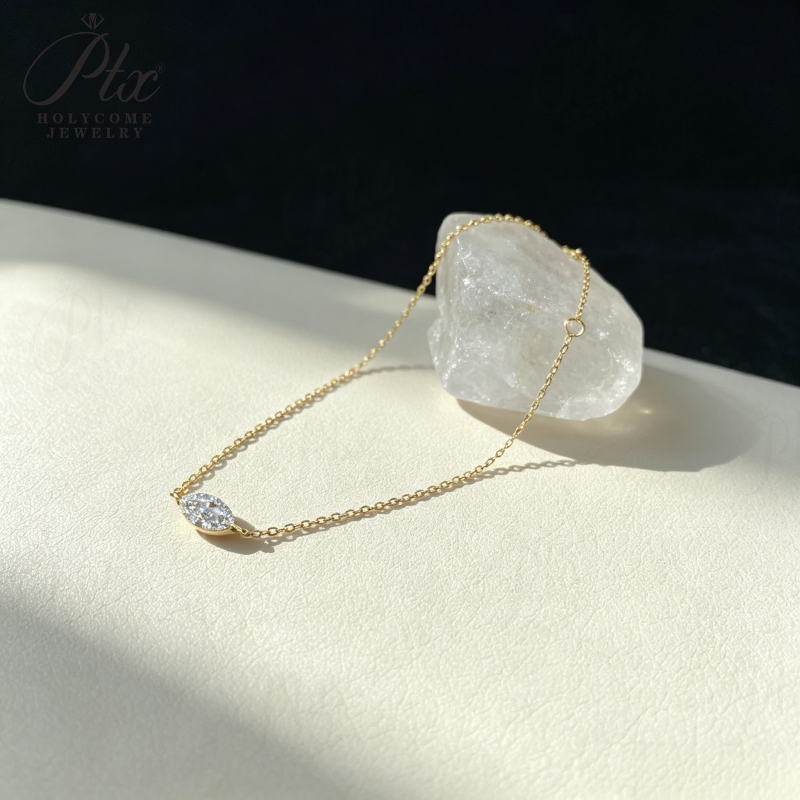 0.3ct Marquise Moissanite Pendant Necklace D Color VVS1 14K Gold Plated IGI - Image 6
