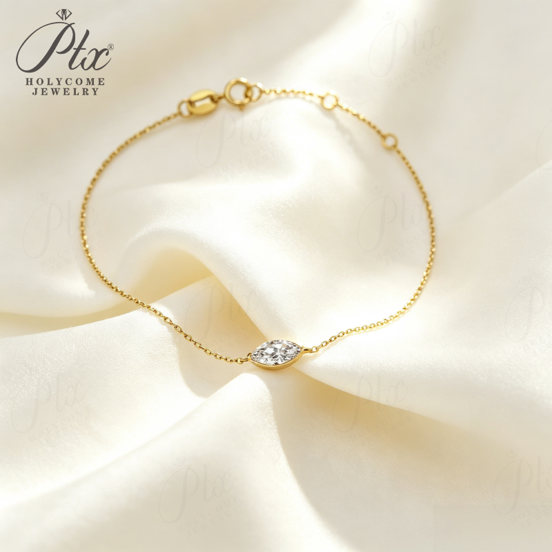 0.3ct Marquise Moissanite Pendant Necklace D Color VVS1 14K Gold Plated IGI - Image 7