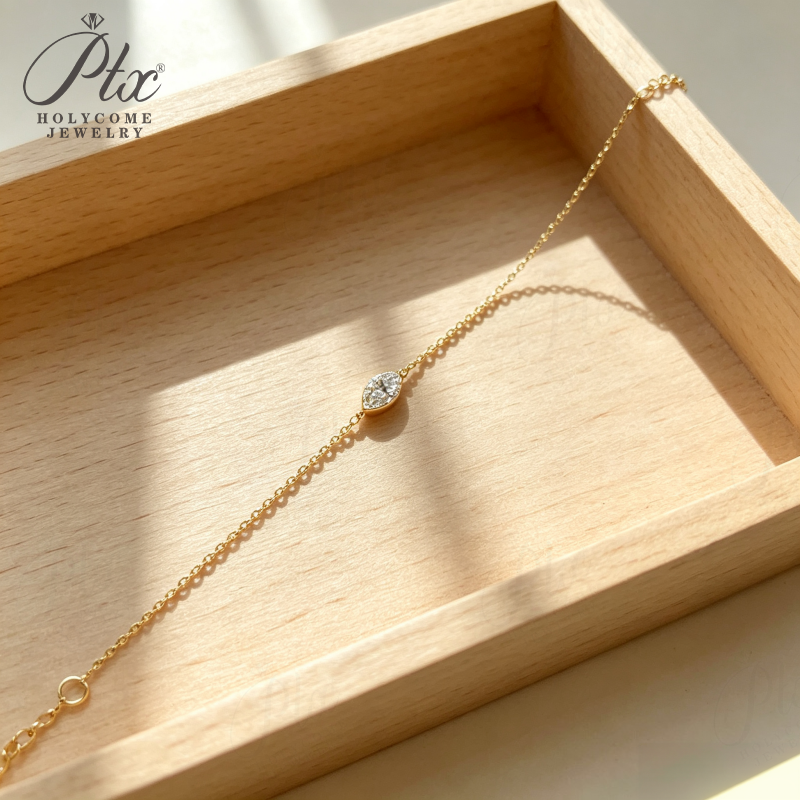 0.3ct Marquise Moissanite Pendant Necklace D Color VVS1 14K Gold Plated IGI - Image 8