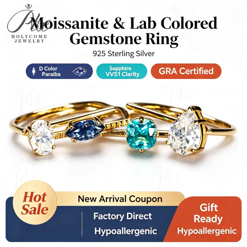 1ct Round Moissanite Ring D Color VVS1 925 Sterling Silver GRA