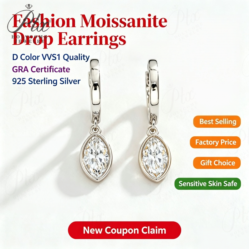 1-2ct Marquise Moissanite Stud Earrings D Color VVS1 925 Sterling Silver GRA