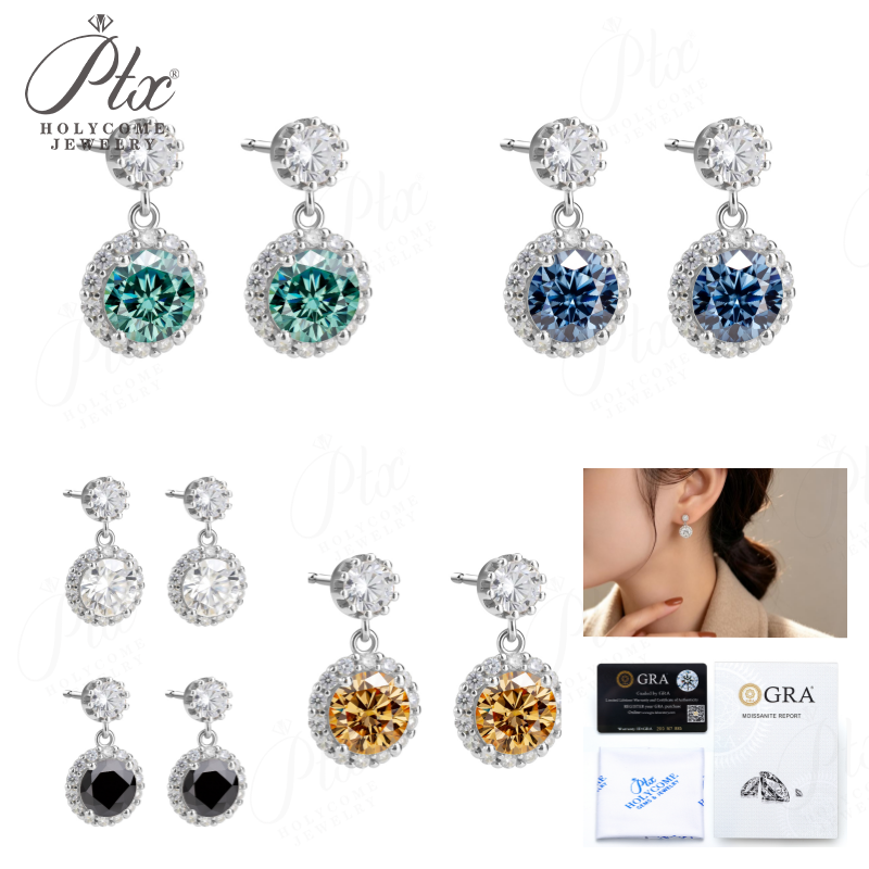 2ct Round Moissanite Stud Earrings D Color VVS1 925 Sterling Silver GRA