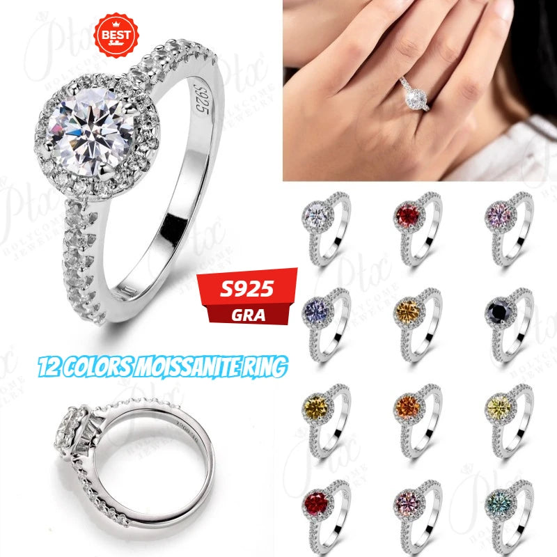 1ct Round Moissanite Ring D Color VVS1 925 Sterling Silver GRA
