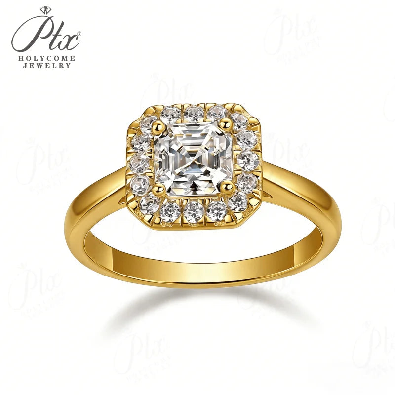 0.9ct Asscher Moissanite Ring D Color VVS1 925 Sterling Silver GRA