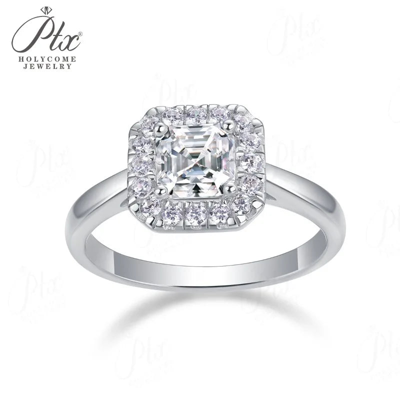 0.9ct Asscher Moissanite Ring D Color VVS1 925 Sterling Silver GRA - Image 2