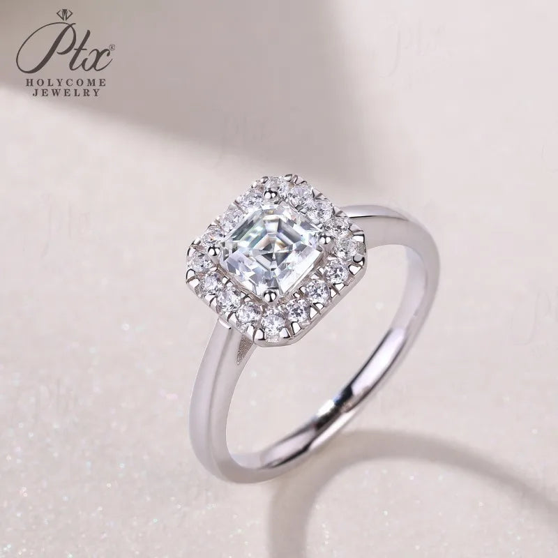 0.9ct Asscher Moissanite Ring D Color VVS1 925 Sterling Silver GRA - Image 6