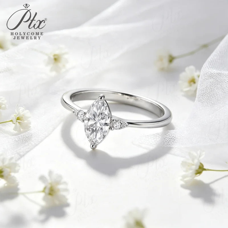 1ct Marquise Moissanite Ring D Color VVS1 925 Sterling Silver GRA