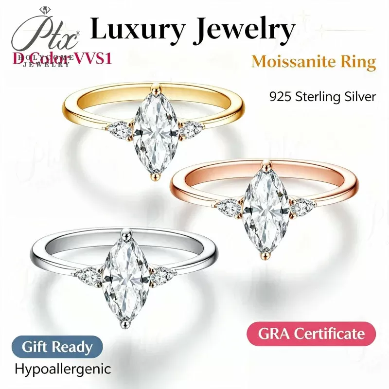 1ct Marquise Moissanite Ring D Color VVS1 925 Sterling Silver GRA - Image 2