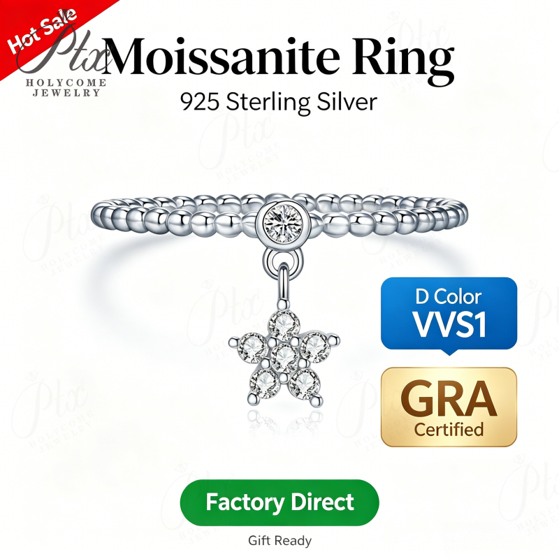 1ct Round Moissanite Ring D Color VVS1 925 Sterling Silver GRA