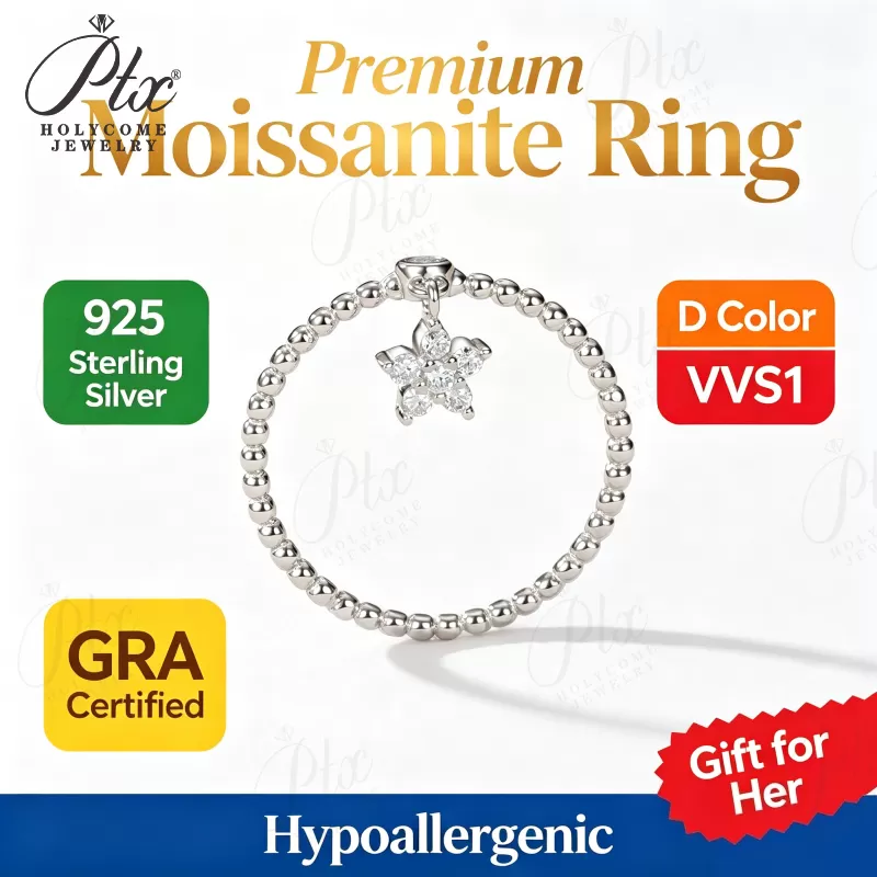 1ct Round Moissanite Ring D Color VVS1 925 Sterling Silver GRA - Image 2