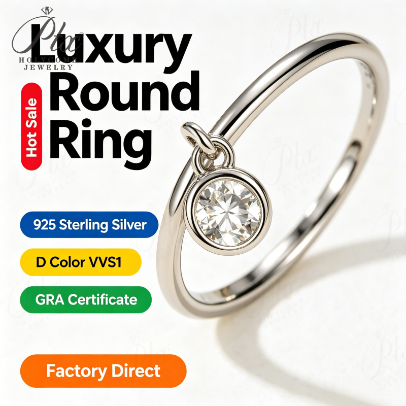 1ct Round Moissanite Ring D Color VVS1 925 Sterling Silver GRA