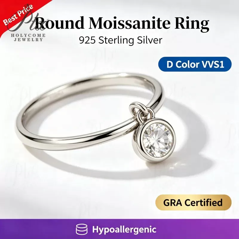 1ct Round Moissanite Ring D Color VVS1 925 Sterling Silver GRA - Image 2