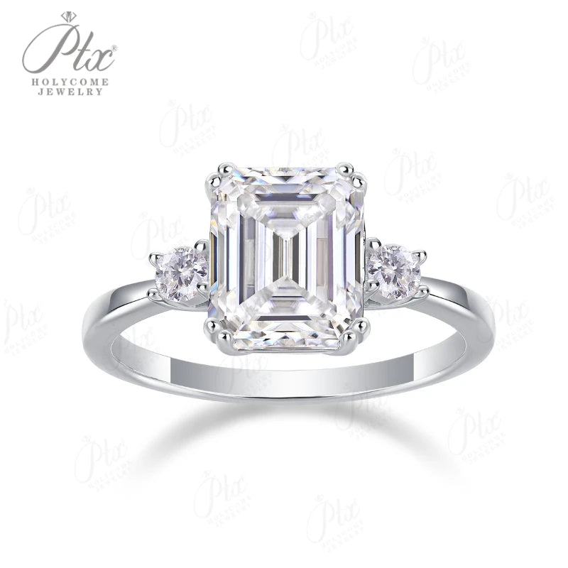 1ct Emerald Moissanite Ring D Color VVS1 925 Sterling Silver GRA