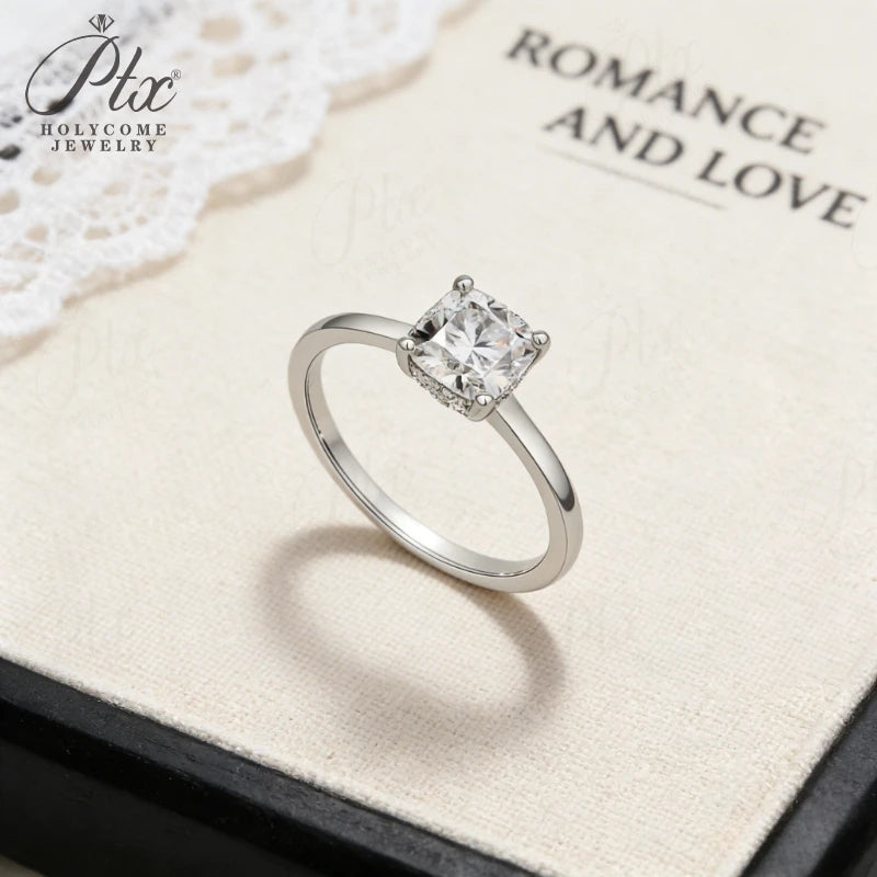 1.5ct Cushion Moissanite Ring D Color VVS1 925 Sterling Silver GRA